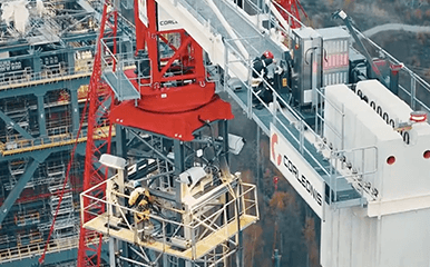 Terex Flat Top Tower Crane working on high-rise building construction